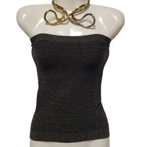 GLITTER Gold Black Sparkly Strapless Top Long Bandeau Stretchy Tank Top One Size